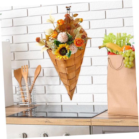 Vintage Wandhangende Mand Voor Keukenopslag Handgeweven Decoratieve Mand Voor Bloemen Groenten Elegante Wandhouder Voor Meerdere Toepassingen