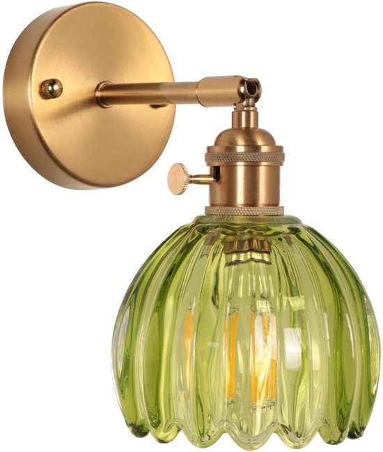 Vintage Wandlamp E27 Retro Wandverlichting Slaapkamer van Glas Groen met Schakelaar 180 Graden Verstelbaar Wandlamp Industrieel voor Woonkamer Gang