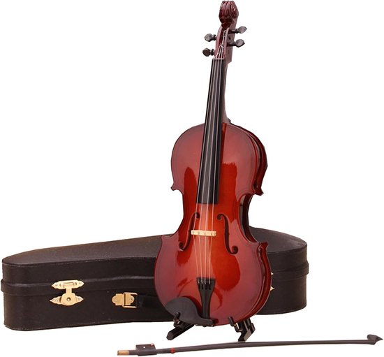 viool model - miniatuur viool model met standaard case poppenhuis accessoires mini muziekinstrument voor huisdecoratie poppenhuis decoratie kinderen speeltuin fotorekwisieten