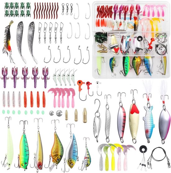 Vis aas set - Kunstaas assortiment - Vissen op roofvis - 101 stuks veelzijdig - 21 cm doos - Diverse kleuren