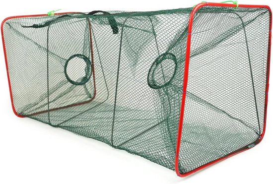 Vis Fuik - Vangnet - Kleine Vissen Vangen - Altijd Open - 55 x 25 x 25 cm - Groen Rood