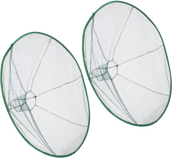 Vis Garnalen Rivierkreeft Aas Gegoten Mesh Circulaire Opvouwbare Visnet - 80 cm - Nylon - Drijvend - Sterk - 2 Stuks. van Merkloos
