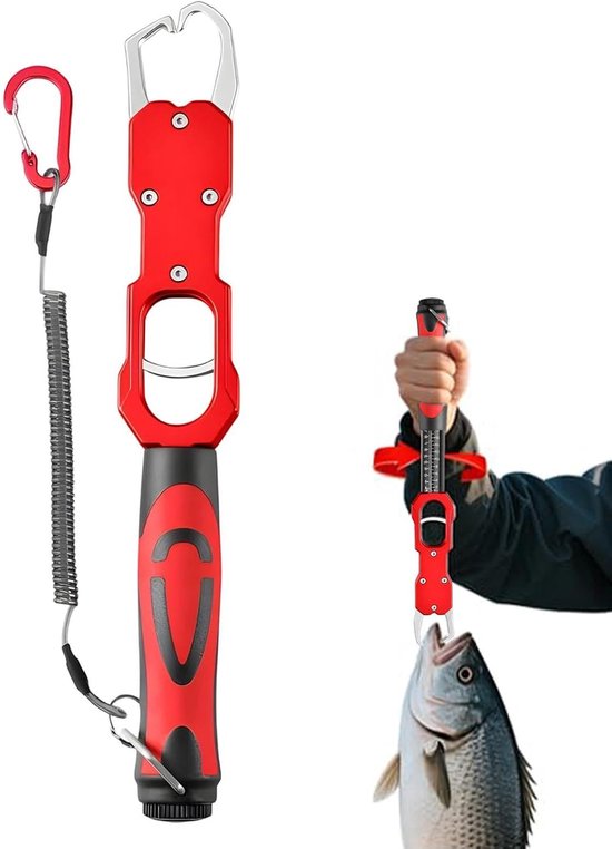 Vis Gripper - Lip Tang - Vis Hanteren - Met Geïntegreerde Weegschaal - Tot 18 kg - Rood