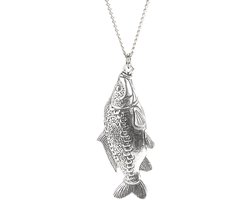 Vis Hanger Spiegelkarper + Ketting Zilver 50 cm (Heren) Vishanger Zilveren Karper Halsketting Vissen