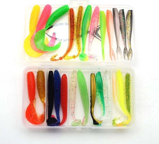 Vis-Plezier 25-delige shad kunstaas set - hengelsport - kunstaas voor snoek, baars en snoekbaars van Gemza.