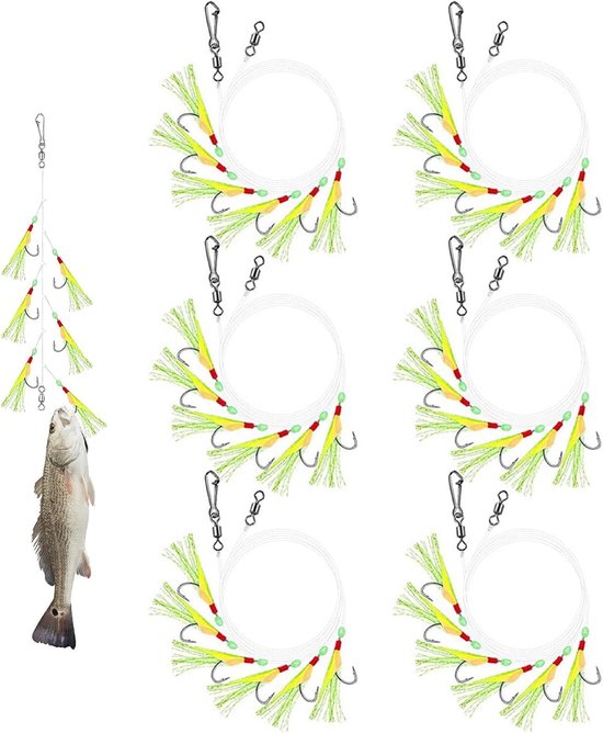 Vis Rigs - Vistuig Set - Zoutwater Vissen - Gloeiende Haken - 6 Delig - N.v.t.
