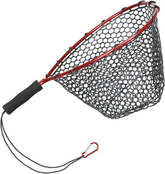 Vis schepnet - Net voor vissen - Vis vangen - Haak- en knoopvrij - 45 cm lang - Rood
