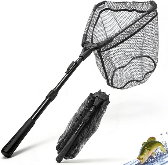 Vis Schepnet - Opvouwbaar Net - Vissen Vangen - Telescopisch Uitschuifbaar - 90 cm Lengte - Zwart van Merkloos