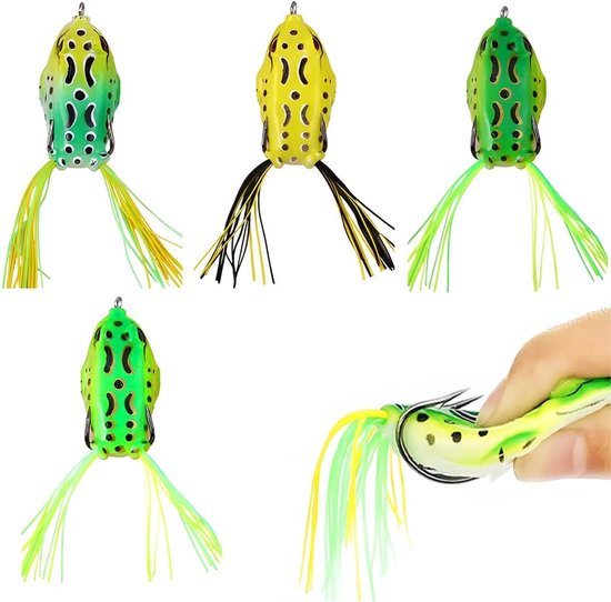 Visaas, 4 Stuks Lure Ray Frog Topwater Kruk Kikker Zacht Visaas 3D Oog en Haak, Viskikker