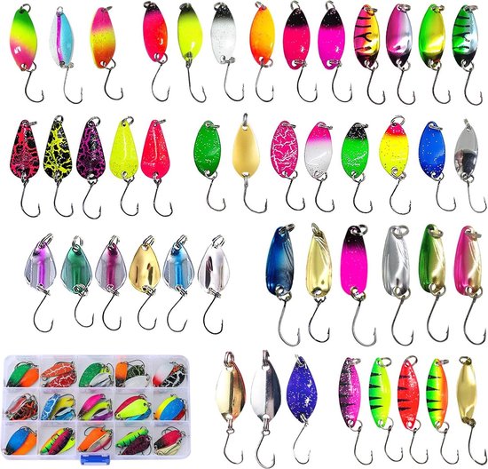 Visaas forelset - 2 g/25 g/3 g/32 g/35 g/45 g/5 g - aasvis spoons - opbergdoos - spinner knipperset - voor snoek snoekbaars baars van Visa