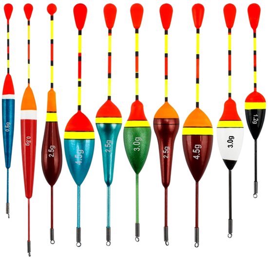 Visdobbers 10 stuks - Hoge gevoeligheid - Ovale dobbers - Geschikt voor meeste vissoorten - Gewichten 0,6 g/0,8 g/1,2 g/2,5 g/3 g/4,5 g - Perfect voor vissen - Vlotters