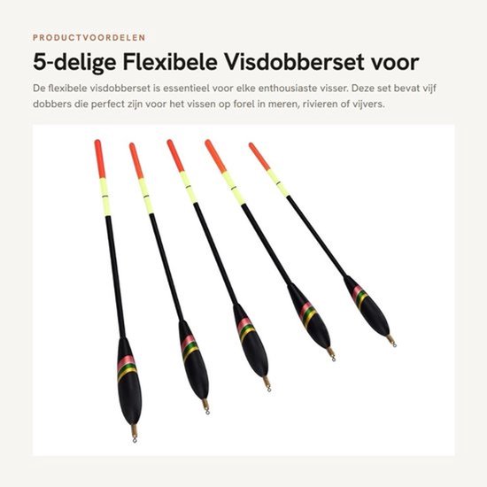 Visdobberset 5-delig - Flexibele Waggler Drijvers - Perfect voor Forelvissen - Laadvermogen 2,5 g - Sterke Kleuren - Geschikt voor Meer/Rivier/Vijver - Dobbers