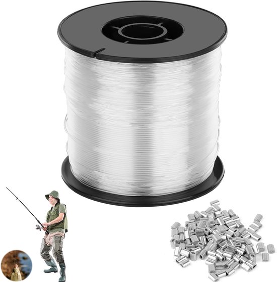 Visdraad - Vislijnen - Vislijn - Vis Draad - Nylon Draad - Vislijn helder - Sieraden draad - Nylon hobby binddraad - etalagedraad - Outdoor Accessoires - Met 120 Aluminium Krimp Mouwen - 0.8 mm x 200 meter - Voor Vissen, Ambachten, Sieraden van Merkloos