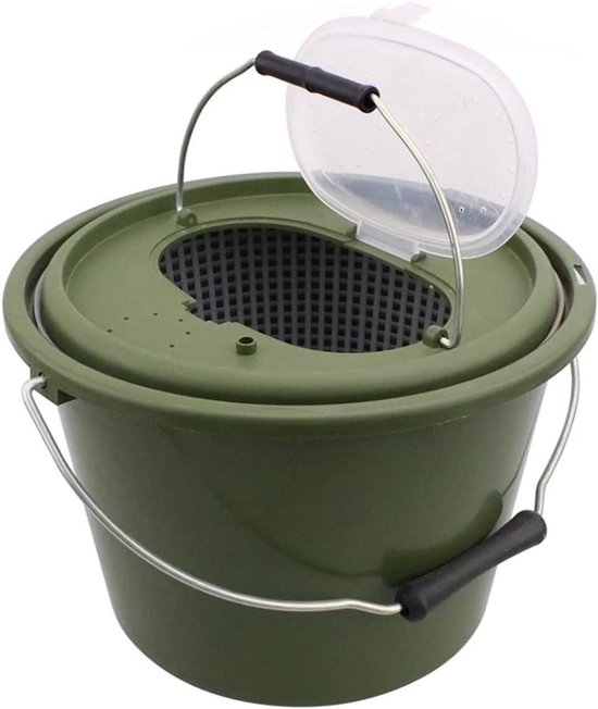 Visemmer Draagbaar - Viseemmer Live Vis - Buiten Vissen - Dubbellaags Ademend Mesh - 15 Liter - Grijs