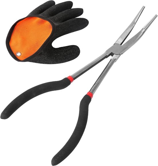 Visgereedschap met Gebogen Tang 28cm, Haakopener en Vissershandschoenen voor het Vangen van Roofvissen en Accessoires voor de Lange Hengel van Merkloos