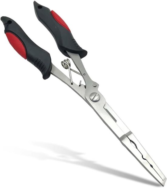Visgereedschap met Lange Bek, Roestvrij Staal, Voor het Verwijderen van Haken en Vissnoer, Ideaal voor Zoet- en Zoutwater, 22.9 cm, Rood