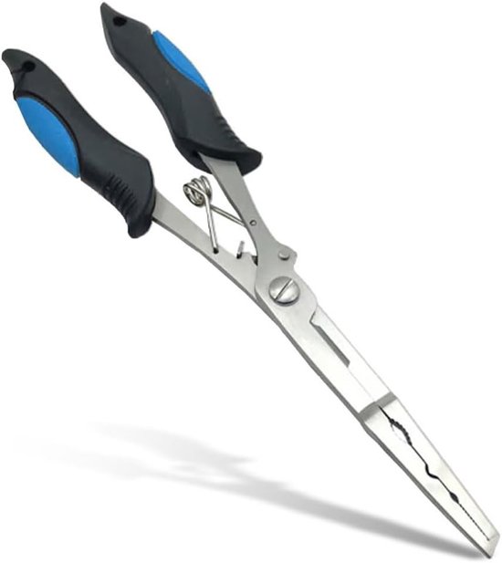 Visgereedschap RVS Langneus Tang voor Haakverwijdering, Braid Lijnknippers en Splitringtang voor Zoet- en Zoutwater 9" Blauw