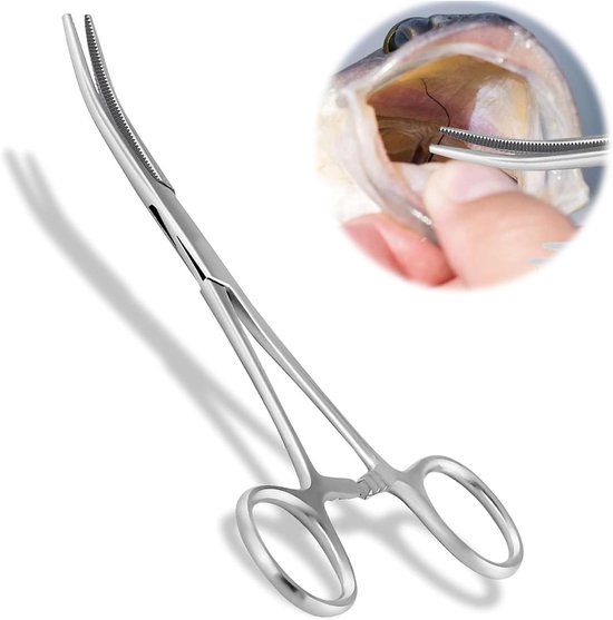 Visgereedschap voor het losmaken van haken - 18 cm gebogen tang, aluminium, ideaal voor vissers, haakoplossers en arterieklemmen