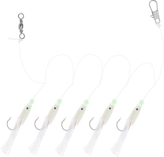 Visgerei 15Pcs Lichtgevend - Zeevis Hoofd Haak - Gloeiende Haak - Plastic Aas Kit - Duurzaam - Flexibel - Geschikt voor Kabeljauw - Vishaak