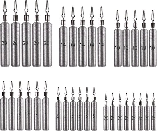 Visgewichten Set voor Drop Shot Vissen - 35 Stuks, Lood Sinker van 3,5 tot 20 g, Perfect voor Vissers en Accessoires