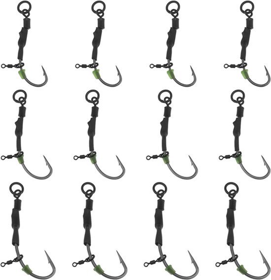 Vishaak - Karper - Anti Bodem - 12Pcs Attachment Swivel Stijl - Koolstofstaal - Barb - Geschikt voor Karper - Karper Vishaak Ronnie Vishaak van Merkloos