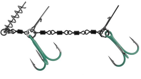 Vishaak - Mikado Karper Stinger met Dubbele Haken en Roterende Verbinding - FLUO Fluorescerende Stinger 25kg - No 1/0 - voor Karper en Roofvis van Mikado