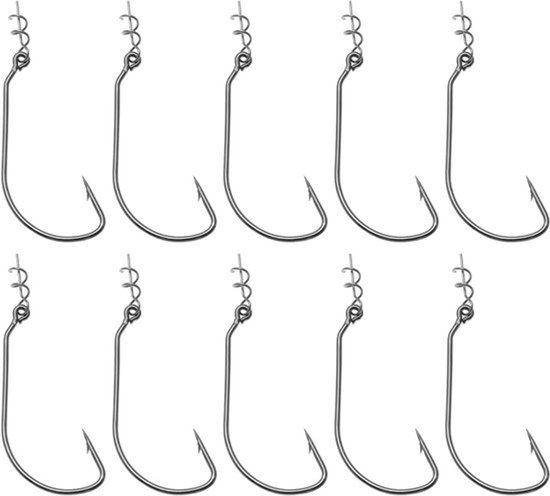 Vishaak - Offset - Baitholder - Swimbait - Zacht Plastic - Zwemmen - Wormen - Geschikt voor Lokken - 10 stuks Offset Haak met Baitholder Swimbait Haken met Centering Spring Pin voor Zacht Plastic Zwemmen Aas en Worm Lokken. van Merkloos