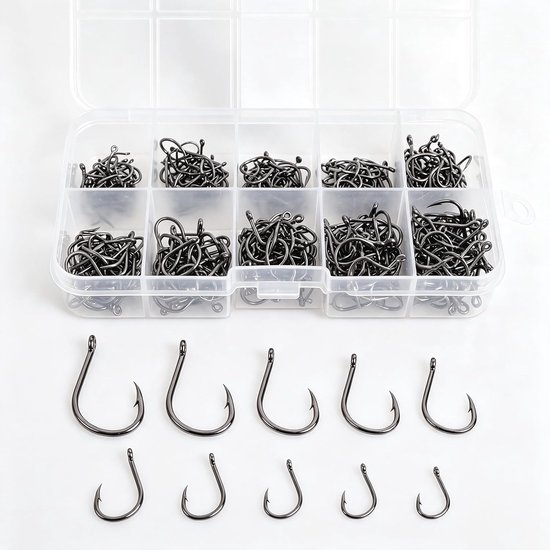 Vishaak set 3#-12# - koolstofstaal - 500 stuks - veelzijdig voor karpervissen - ShopVlot