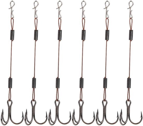 Vishaak Set - 6 Stuks - Drievoudige Haak - Herbruikbare Barracuda Haak - Koolstofstaal/Roestvrij Staal - Totale Lengte 8 cm - Vishaken