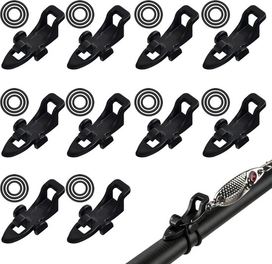 Vishaakhouders van kunststof, zwart, 10 stuks, duurzame aashouders met rubberen ring voor veilige grip, praktische visaccessoires voor vishengelbescherming en compatibiliteit met diverse vishaken