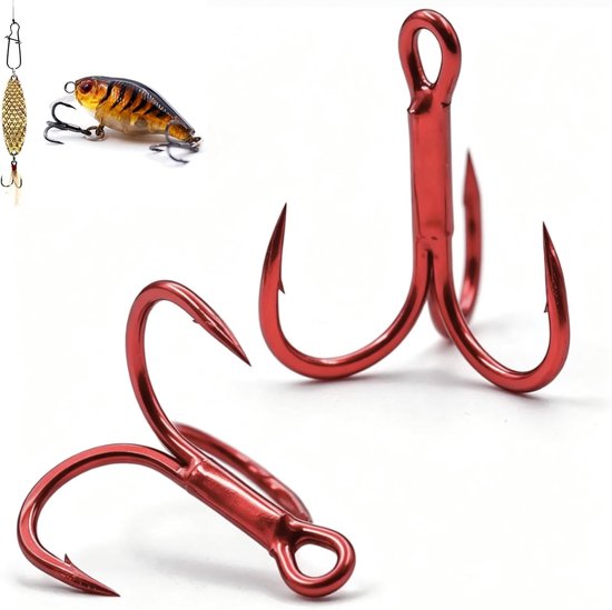 Vishaken, 100 stuks, rode drillhaken van koolstofstaal, treble vishaken met weerhaak, sterke scherpe visaccessoires - ShopVlot