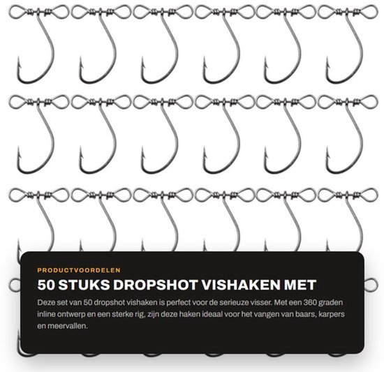 Vishaken 50 Stuks - Dropshot Rig - Draaischarnier - 360 Graden Inline - Geschikt voor Baars/Karpers/Meerval - Hoogwaardige Kwaliteit - Visgerei