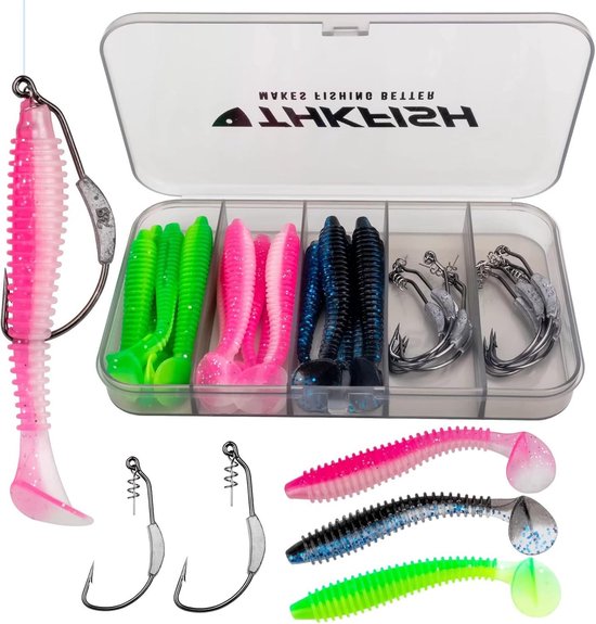 Vishaken met weerhaak - Gewogen haken en kunstaas - 25 stuks - Verzwaard en met twist-lock - Voor zoet- en zoutwatervissen