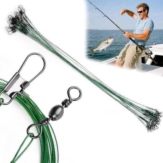 Vishaken met weerhaak - Groen - 20 cm - Roestvrijstalen Draadsporen voor Roofvissen - Voor Zoet en Zout Water