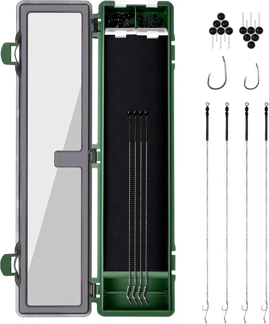 Vishaken met weerhaak - Karpervis opbergdoos - 4 Hair Rigs, 12 Pinnen, 10 Vishaken - Duurzaam PP Materiaal - Voor Karpervissen