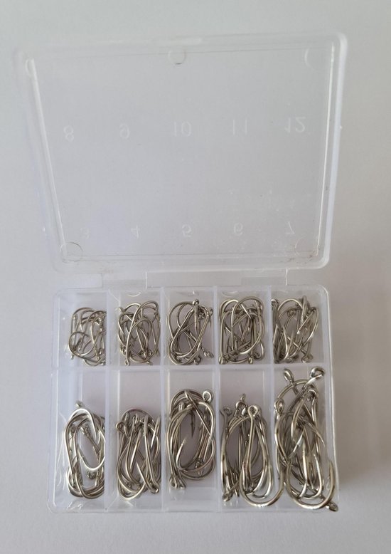 Vishaken Set - Vishaakjes assorti - 10 maten - 100-delig - Zilver van DesoCLUB.