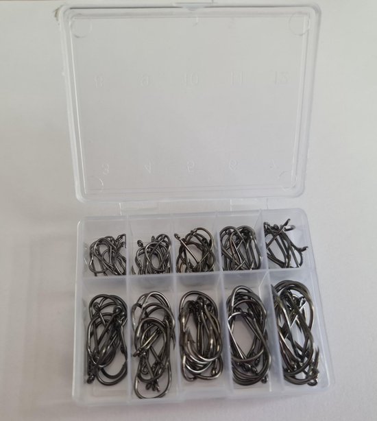 Vishaken Set - Vishaakjes Assorti - 10 Maten - 100-delig - Zwart