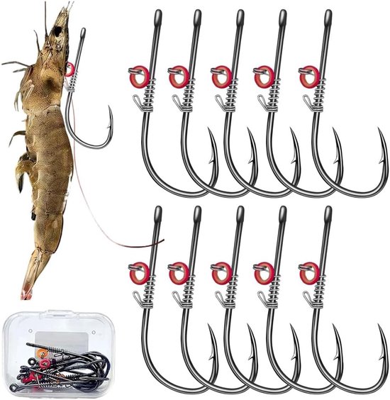 Vishaken voor garnalen met weerhaak - 10 stuks gebogen - sterke aasbinding - ideaal voor karpervissen - ShopVlot