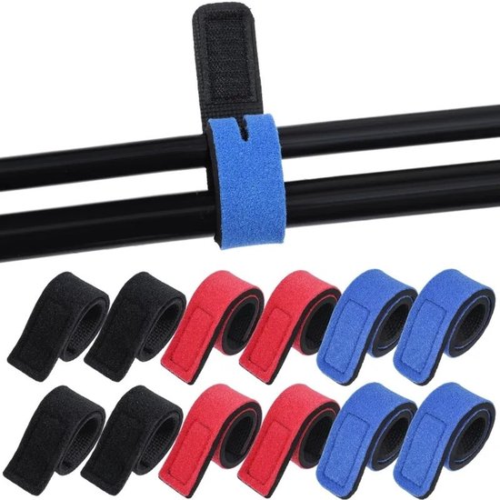 Vishengel Banden - 12 Stuks - Verstelbare Klittenband - Strapping Wrap - Hengelsport artikelen - Hengel Bevestigingsriemen - Hengelsport accessoires - 24.5 x 3 cm - Universeel - Herbruikbare - Voor hengel organiseren