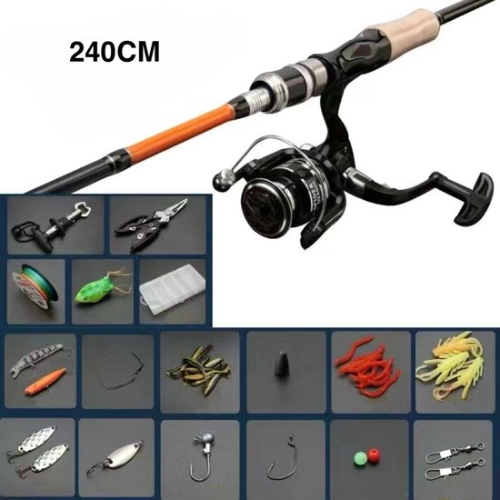 Vishengel set - Spinhengel - Werphengel met molen - Hengel - Werphengel 2,4m - Visset - Cadeau - Werpmolen - Slip voorop - Gear-ratio 5.2:1 - 100 meter Vislijn - Vis accessoires set - Visdoos van Raven hengelsport