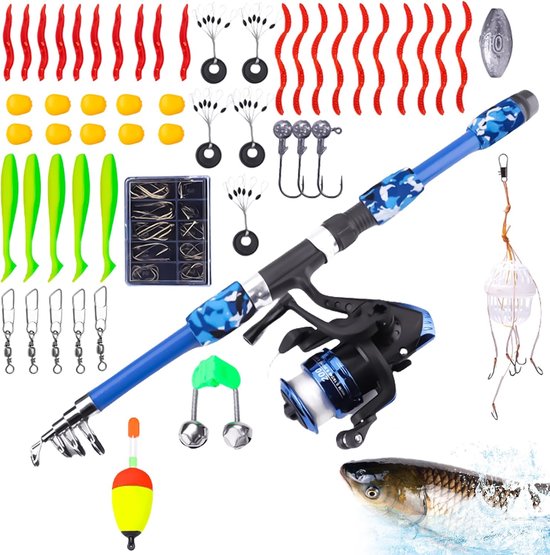 Vishengel Set Voor Beginners - Hengelset - Vishengel+Accessoires - hengel van 1.8 meter inschuifbaar - Complete Hengelset - Vishengel Kinderen - Leuk Voor Op Vakantie - Blauw
