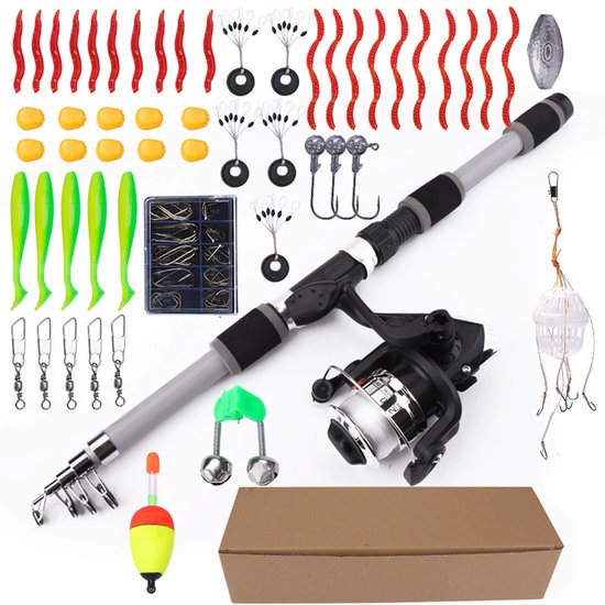 Vishengel Set Voor Beginners - Hengelset - Vishengel+Accessoires - hengel van 1.8 meter inschuifbaar - Complete Hengelset - Vishengel Kinderen - Leuk Voor Op Vakantie - Grijs van Merkloos