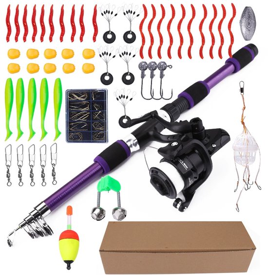 Vishengel Set Voor Beginners - Hengelset - Vishengel+Accessoires - hengel van 1.8 meter inschuifbaar - Complete Hengelset - Vishengel Kinderen - Leuk Voor Op Vakantie - Paars van Merkloos