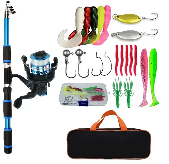 Vishengel Set Voor Beginners - Vishengelset Compleet - Hengelset - Met draagtas - Hengel van 1.8 M Inschuifbaar - Geschikt als Cadeau - Complete Hengelset - Perfect voor Kamperen, Wandelen, Reizen of Picknicks - Blauw van Merkloos