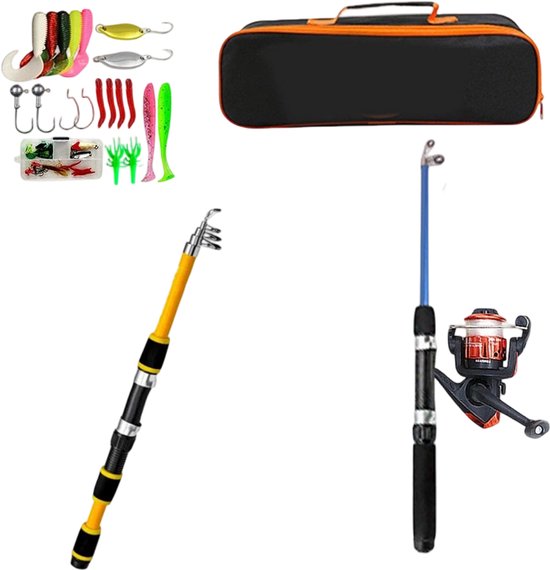 Vishengel Set Voor Beginners - Vishengelset Compleet - Hengelset - Met draagtas - Hengel van 1.8 M Inschuifbaar - Geschikt als Cadeau - Complete Hengelset - Perfect voor Kamperen, Wandelen, Reizen of Picknicks - Geel