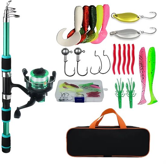 Vishengel Set Voor Beginners - Vishengelset Compleet - Hengelset - Met draagtas - Hengel van 1.8 M Inschuifbaar - Geschikt als Cadeau - Complete Hengelset - Perfect voor Kamperen, Wandelen, Reizen of Picknicks - Groente van Merkloos