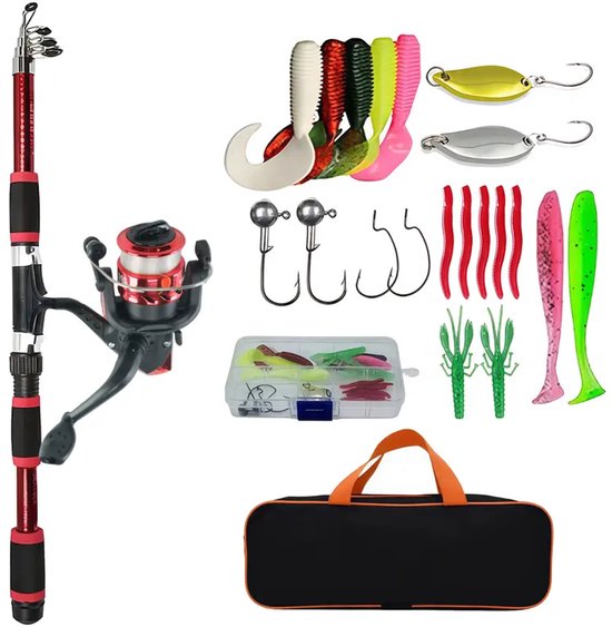 Vishengel Set Voor Beginners - Vishengelset Compleet - Hengelset - Met draagtas - Hengel van 1.8 M Inschuifbaar - Geschikt als Cadeau - Complete Hengelset - Perfect voor Kamperen, Wandelen, Reizen of Picknicks - Rood van Merkloos
