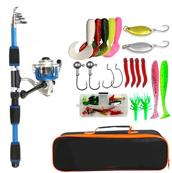 Vishengel Set Voor Beginners - Vishengelset Compleet - Hengelset - Vishengel+Accessoires - Duurzaam - Met draagtas - Hengel van 1.8 M Inschuifbaar - Cadeau - Complete Hengelset - Geschikt Voor Kamperen, Wandelen, Reizen of Picknicks - Blauw van Merkloos