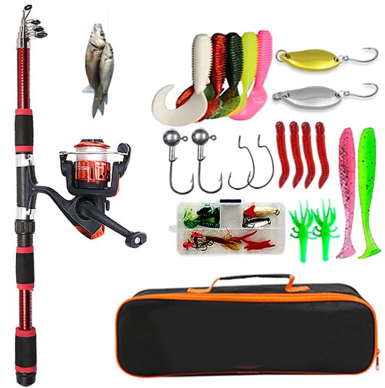 Vishengel Set Voor Beginners - Vishengelset Compleet - Hengelset - Vishengel+Accessoires - Duurzaam - Met draagtas - Hengel van 1.8 M Inschuifbaar - Geschikt als Cadeau - Complete Hengelset - Geschikt Voor Kamperen, Wandelen, Reizen of Picknicks van Merkloos