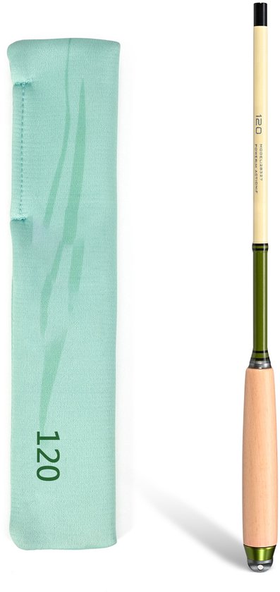 Vishengel - Telescopische vishengel set - Hengelset - Draagbare mini vishengel - Koolstof korte sectie hengel - Massief houten handgreep - Groene tweekleurige afwerking - 1,2 m